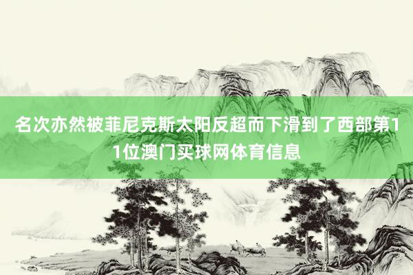 名次亦然被菲尼克斯太阳反超而下滑到了西部第11位澳门买球网体育信息