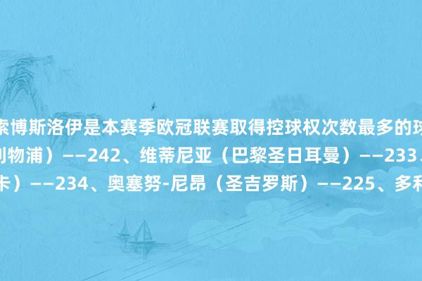 索博斯洛伊是本赛季欧冠联赛取得控球权次数最多的球员：1、索博