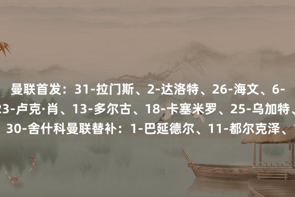 曼联首发：31-拉门斯、2-达洛特、26-海文、6-利桑德罗